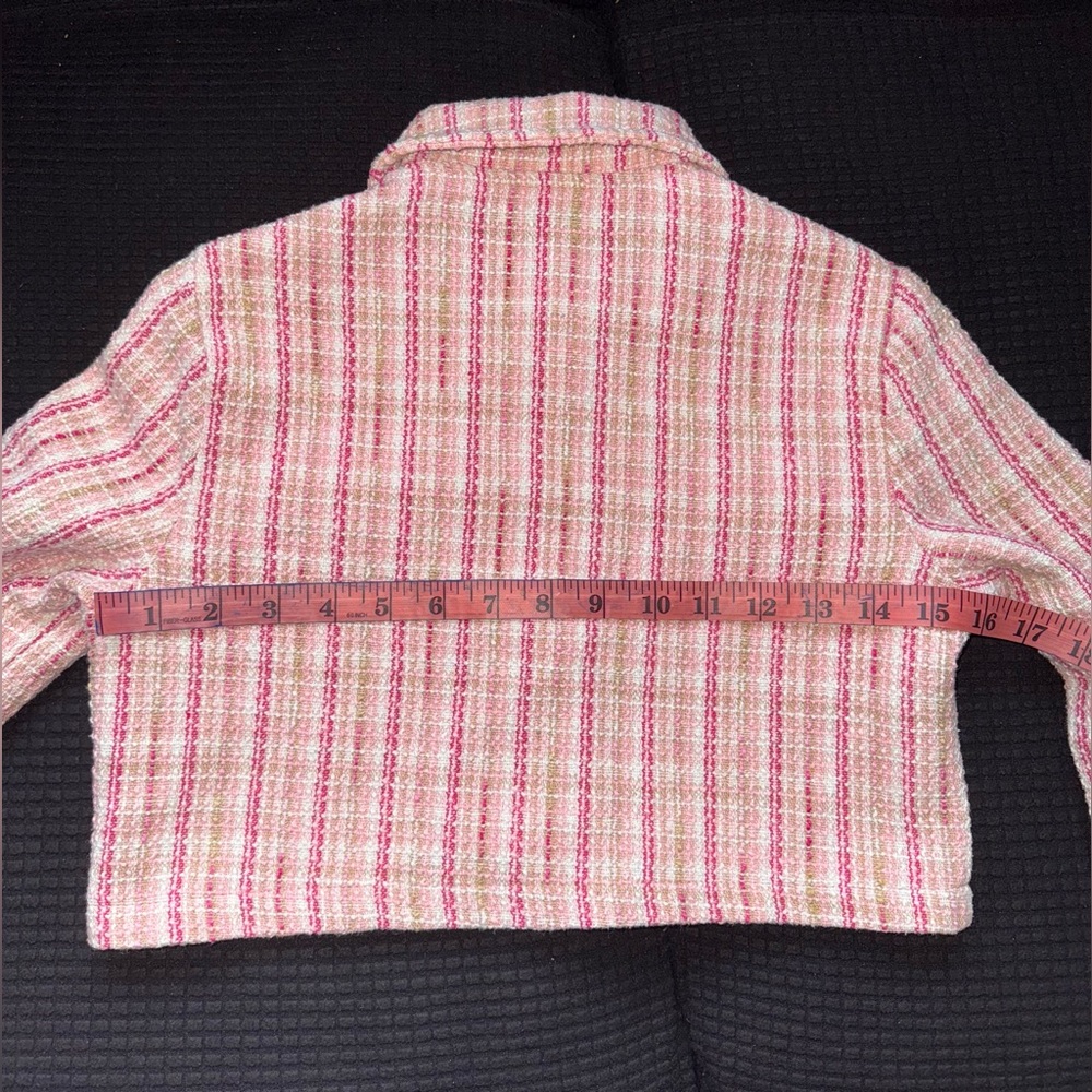 SHEIN Pink and White Plaid Print Tweed Crop Jacket Blazer Skirt . - Picture 12 of 13
